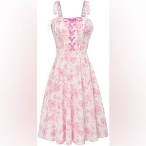 SCARLET DARKNESS Pink Floral Corset Dress Sz S Cottagecore Milkmaid renaissance